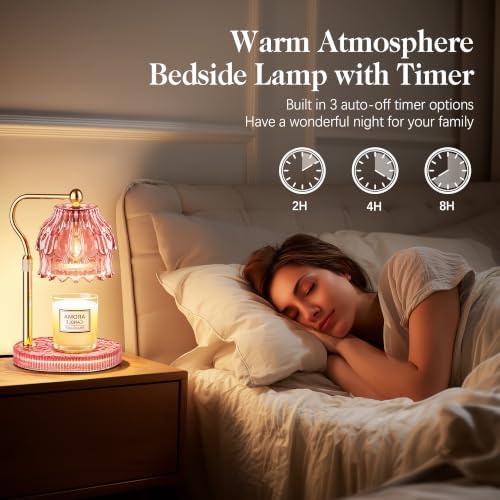 Candle Warmer Lamp with Timer Dimmer, Modern Wax Warmer for Scented Wax Jar Candle Warmer with 2 Bulbs, Adjustable Height Glass Lamp for Women, House Warming Gifts, Gold Pink - Image 4