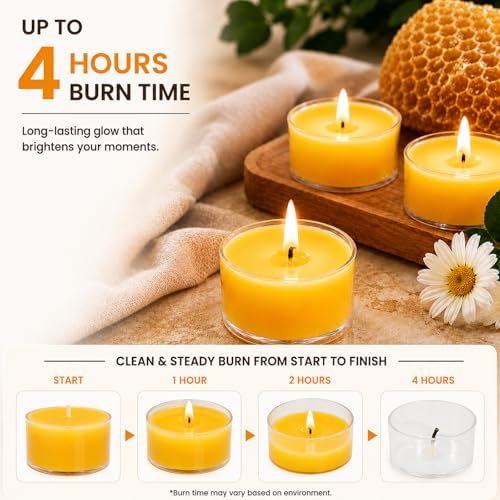 Beeswax Tea Lights Candles 16 Pack, 4 Hours Clean Burn - Image 2