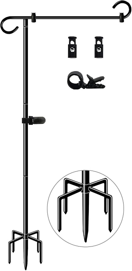 51 Inch Tall Garden Flag Stand Holder with 5 Prong base, Yard Flag Pole Holder for 12x18 Outdoor Small Flag Decor with Two Spring Stoppers and a Tiger clip, 1 Pack