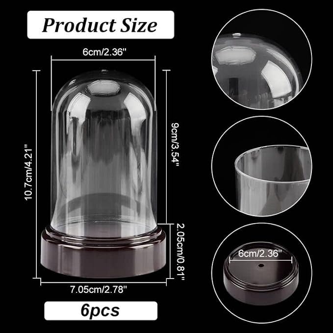 NBEADS 6 Sets Plastic Dome Cover, 2.77×4.2" in Diameter Plastic Display Dome Cloche Dome Mini Clear Display Dome with Plastic Base for Centerpieces Plants Rocks Specimens Decorations Crafts