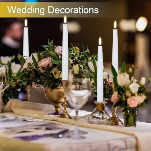 GenSwin LED Taper Candles with Remote Timer, White Flickering Flameless Taper Candles Battery Operated, Real Wax Flameless Candlesticks for Halloween Christmas Decorations(Set of 6, 0.78” x 9.84”) - Image 3