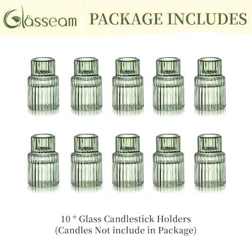 Glasseam Glass Candlestick Holders Bulk: 10 Pcs Vintage Green for Christmas - Image 6