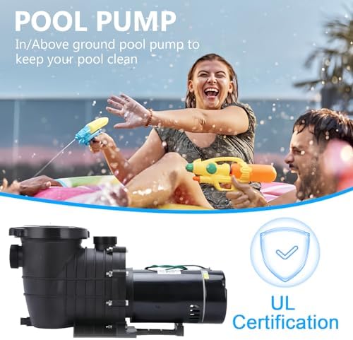 1.5HP /2.0HP In/Above Ground Swimming Pool Pump Self Priming Pool Pump with Strainer Filter Basket & Drain Plug Silent Operation 1.5" & 2.0'' Intlet Energy Saving (1.5HP)