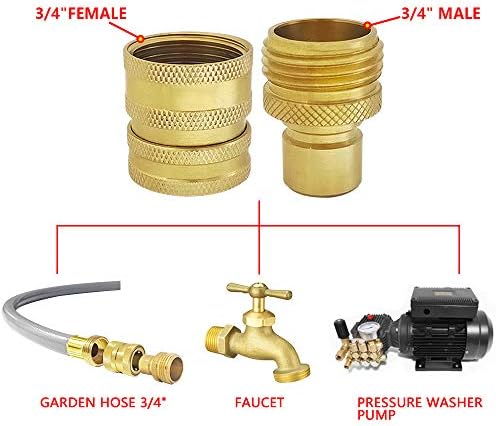 Garden Hose Quick Connect Brass Hose Quick Adapter Quick Fittings 3/4“GHT Thread Pressure Washer Adapter(3 Female+ 3 Male) - Image 4