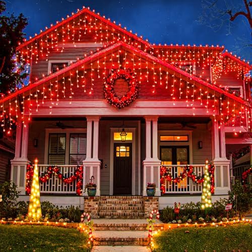 Red Christmas Icicle Lights for Outside – 66ft 640 LED Waterproof Curtain Lights with 120 Twinkle Drops, Outdoor Holiday Decorations for House Roof, Garden, Patio & Indoor Wall by Nielfoi