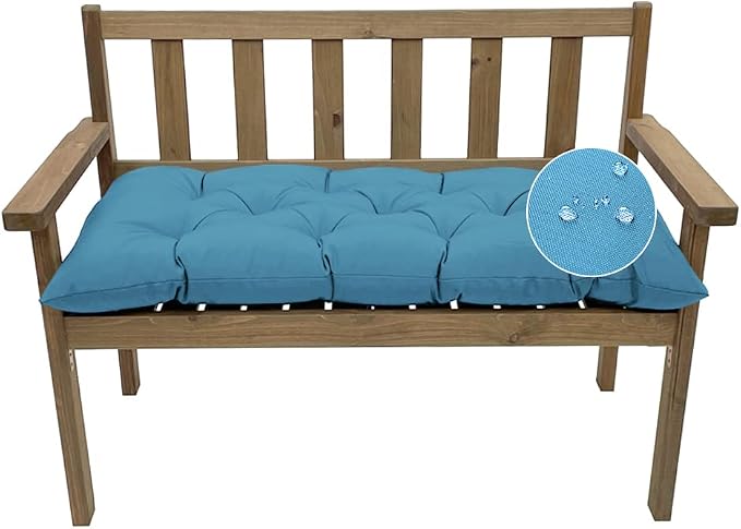 Outdoor Bench Cushion, Waterproof Swing Cushion Bench Seat Cushion, Swing Chair Replacement Seat Pads Cushion Pillow for Lounger Garden Furniture Patio Metal Wooden Bench (Blue, 39.37x20in)