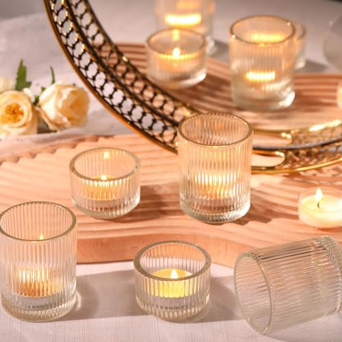 20pcs Assorted Ribbed Clear Votive & Tea Light Candle Holders, Glass Candle Holder for Table Centerpiece, Wedding, Baby Shower, Home and Party Decorations - Image 6