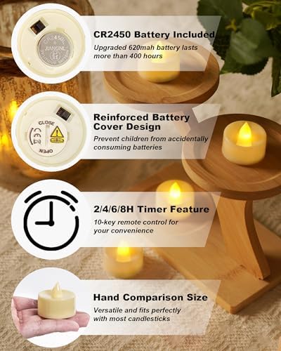 BEICHI 24Pcs Flameless LED Tea Lights with Remote & Timer,Ivory Base,400Hrs - Image 2