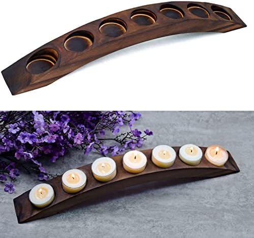 7-Candle Wooden Bridge Tealight Holder Bar, Rustic Tone, 15 Inches Long by TELOSMA
