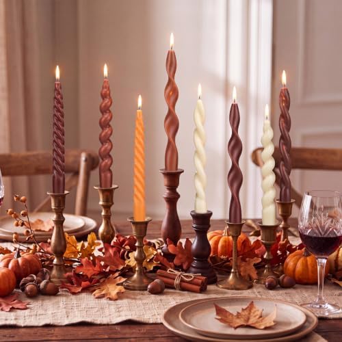 Nuanchu 12 Pcs Fall Spiral Taper Candles Set Twisted Wax Candlesticks 7.5 Inch Short Fall Spiral Wax Unscented Taper Candles for Wedding Birthday Autumn Party Dinner Table Decor - Image 5