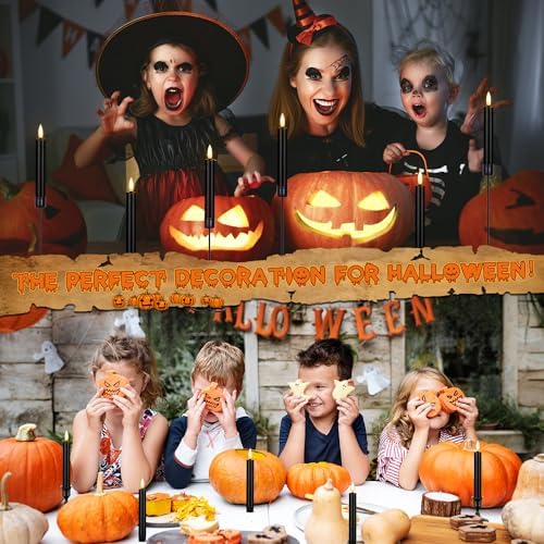Black Flameless Taper Candles with Remote, Short Halloween Candlesticks - Image 7