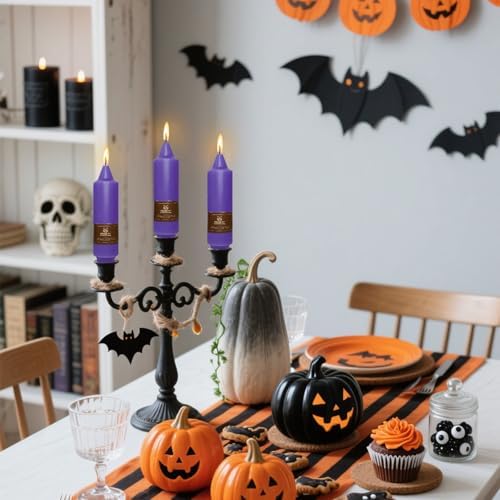 NJAO HOO Purple Advent Short Taper Candle 5 Inch Halloween Candlesticks Unscented Dripless Tapered Candle Set for Home Decor Party Dinner Candles, 4 Pack - Image 5