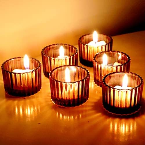 VOHO Amber Tealight Candle Holder Set of 24, Glass Votive Candle Holders by VOHO