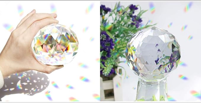 Clear Cut Crystal Sphere 50mm Faceted Gazing Glass Ball Suncatcher | Create a Prism of Light,Have a Flat end to Display,Rainbow Maker,for Home Hotel Bedroom Bedside Table Photography Décor