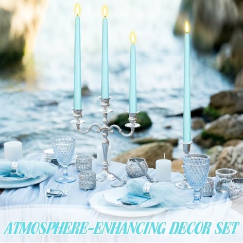 Rossesay 16 Pcs Teal Flameless Taper Candle with Remote Timer - Image 6