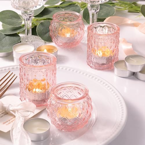 DARJEN 12Pcs Pink Votive Candle Holders- Glass Candle Holders Bulk for Flameless Tea Waxes, Romantic Candle Holder for Wedding & Parties, Home Table Decor - Image 5