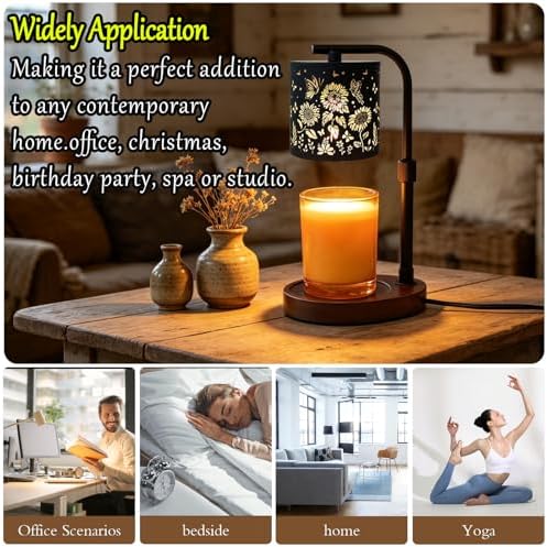 Candle Warmer Lamp,Candle Warmer,Wax Melt Warmer,Birthday Gifts for Women Mom Friend Sister, House Warming Gifts,Candle Holders for Home Decor,Wooden Base，with 2 Bulbs(Sunflower Butterfly) - Image 7