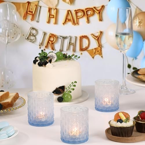 6 Pcs Blue Gradient Votive Candle Holders Glass Tea Light Candles Holder - Image 6