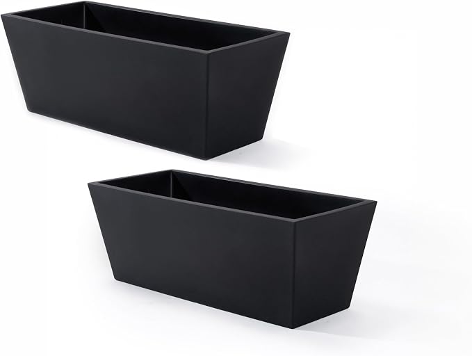 Step2 Tremont Trough Planter 2-Pack, Large Resin Planters for Outdoor Plants, Self-Watering, Black