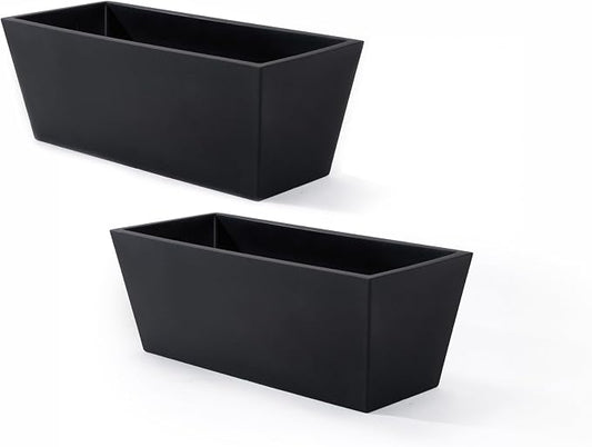 Step2 Tremont Trough Planter 2-Pack, Large Resin Planters for Outdoor Plants, Self-Watering, Black