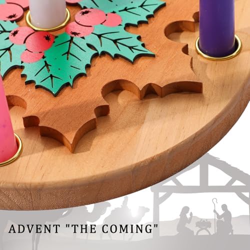 Lounsweer 6 Pcs Advent Wreath Candle Holder 5 Candles Wood Xmas Decor - Image 5