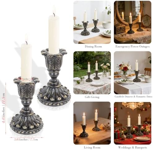 2Pcs Vintage Black Candle Holders,European Style Candlesticks Holder - Image 6