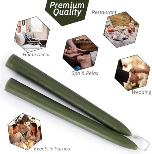 Green Beeswax Taper Candles,8" Long Candlestick,smokeless dripless unscented Natural Beeswax Candles.for Gift,Mother's Day (Green, 12 Pack) - Image 3