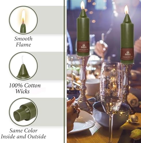 Olive Short Taper Candle Candle Sticks, 5 Inch Mini Pillar Candles Small Taper Candles, 4PCS Handmade Unscenteds Candlesticks for Festive, Party, Spell, Wedding, Home Decor - Image 3