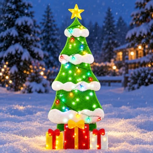 3FT 2D Outdoor Lighted Christmas Tree, 100 LED, 8 Modes for Yard（Sphere） by Fashlits