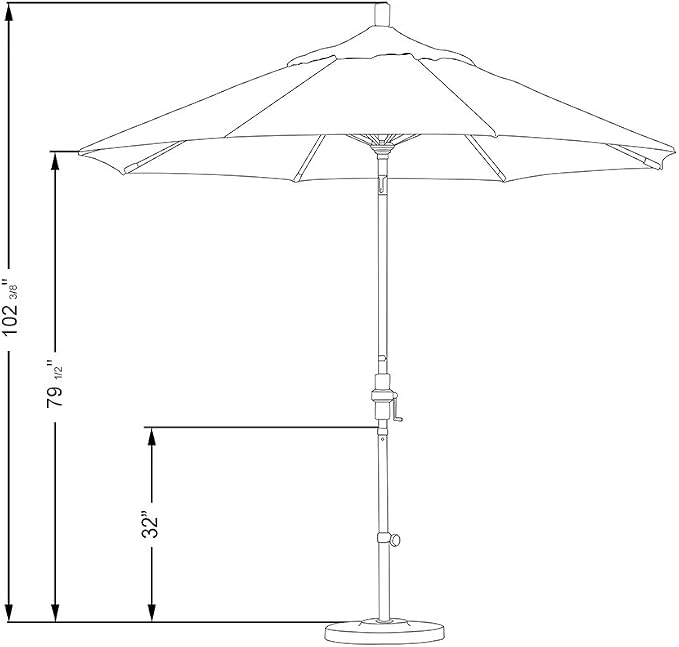 California Umbrella 9' Round Aluminum Patio Umbrella, Crank Lift, Collar Tilt, Bronze Pole, Kiwi Olefin