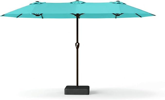 15FT Large Patio Umbrella with Base Included, Double Sided Outdoor Market Umbrella with Flexible Fiberglass Ribs, UV-Blocking Extra Large Umbrella for Garden, Pool, Deck, Aqua Blue