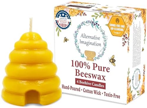 Alternative Imagination Beehive Votive Candles - 4 Pack of Hand Poured Pure Beeswax Candles with Cotton Wicks - Unscented, Non-Toxic, Eco-Conscious Bee Decor and Natural Gifts for Home or Events by AlternativeImagination