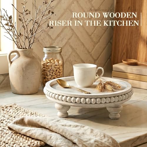 EOSAHR Beaded Wood Riser, Rustic Pedestal Stand for Kitchen Sink, Whitewash - Image 3