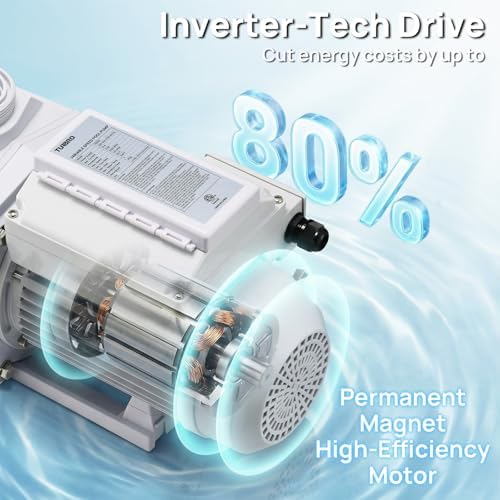 TURBRO 2.5 HP Variable Speed Swimming Pool Pump, 6,840 GPH | High Flow Self-Priming Pump for In/Above-Ground Pools, with Strainer Basket, 1.5” and 2.0” NPT Fittings, 220-240V, FS25V