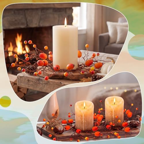 Daifunli 2 Pcs Fall Candle Rings Wreaths for Pillar 3.25 Inch Berry Pod - Image 5