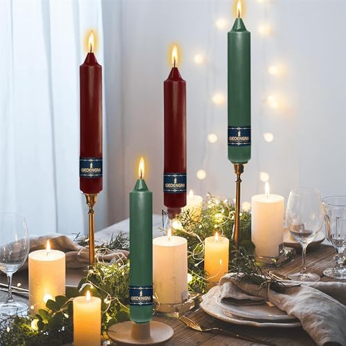 Red Taper Candles Dripless Candlesticks,Gedengni 9inch Short Tapered Candle Green Candle Sticks Christmas Dinner Candles for Thanksgiving Church Holiday Dinner Decor,30-RG - Image 3