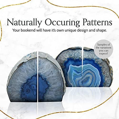 Nature’s Decorations Blue Agate Bookends – A+ Quality, Heavy Duty Geode Bookends for Shelves, Decorative Crystal Book Ends, Home Decor Gift for Mom (3-4 lbs)