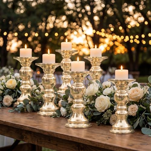 Yaomiao 6 Pcs Gold Metal Candlestick Holders 6" H for 2" Pillar Candles by Yaomiao