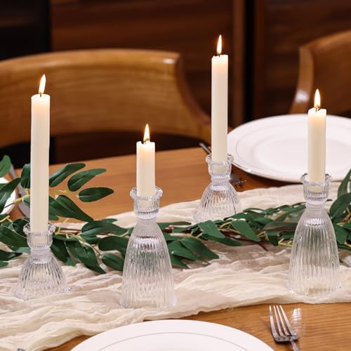 6 Pcs Clear Glass Candlestick Holders (3.5"/6", Assorted)- Tall Taper Candle Holders with Vintage Design, Candle Stick Holders in Bulk for Party Decorations, Glass Candle Holder for Tapered Candles - Image 5
