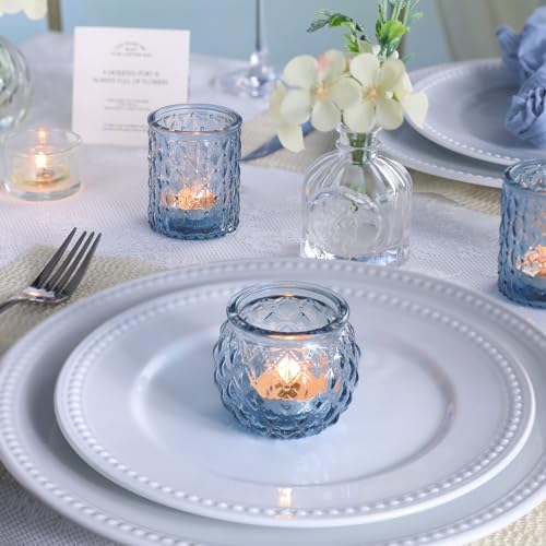DARJEN Blue Votive Candle Holders Set of 36- Round Candle Holders Bulk, Glass Candle Holder for Wedding Home Decoration, Tea Lights Candle Holders for Wedding Shower, Party & Gift - Image 2