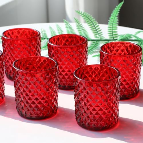 Woho Candle Holders for Votive Candles/Tealight Candles, Votive Candle Holder for Boho Home Decor, Glass Tea Lights Candle Holder for Wedding Party Christmas（24, Red - Image 4