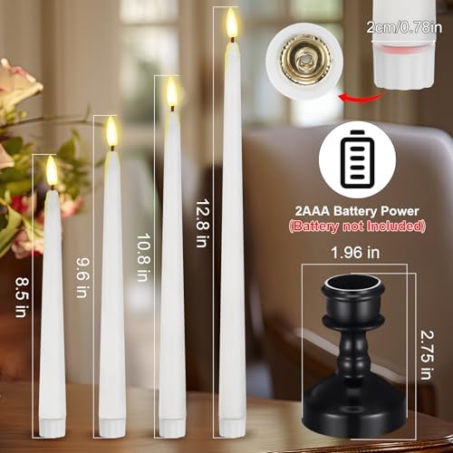 Rossesay 12 Pcs LED Taper Candles Holders, Black Holder & White Candles - Image 3