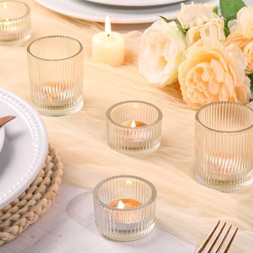 20pcs Assorted Ribbed Clear Votive & Tea Light Candle Holders, Glass Candle Holder for Table Centerpiece, Wedding, Baby Shower, Home and Party Decorations - Image 3