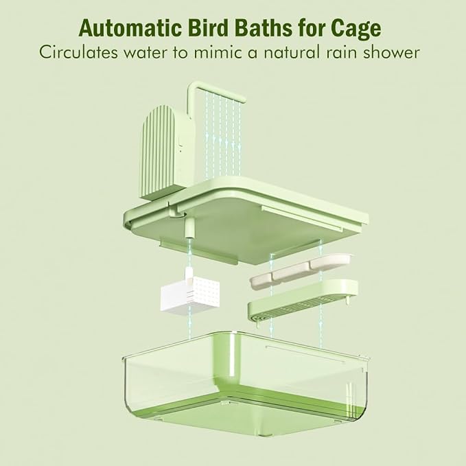Bird Bath for Cage, Automatic Parakeet Bath with Pump, Indoor Bird Shower with Running Water, Filter, Bird Cage Accessory for Pet Birds, Lovebirds, Finches, Cockatiel