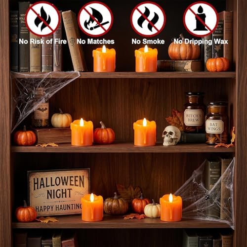 Orange Flameless Votive Candles Battery Operated with Remote Timer - Image 3
