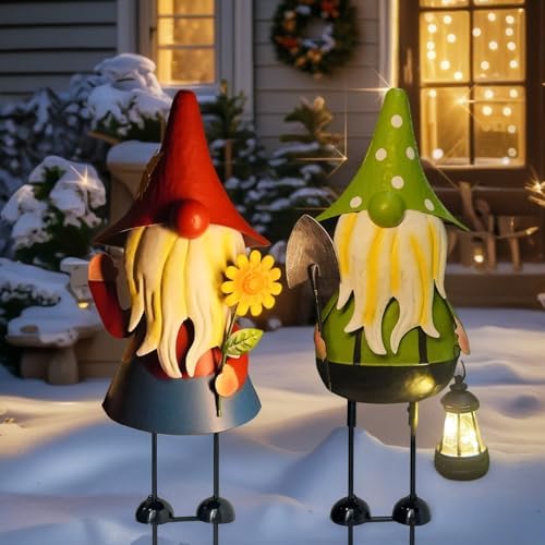Solar Gnomes Garden Statue -18 Inch Gnomes Outdoor Decorations for Outside with Solar Lantern -Outdoor Figurine Lights for Patio Yard Lawn Porch - Image 3