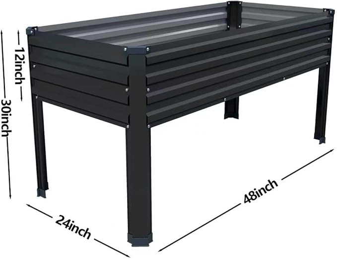 DIIYIV Galvanized Raised Garden Bed with Legs,48×24×30in Elevated Planter Box for Backyard,Garden, Patio, Balcony, 350lb Capacity,Planters for Outdoor Plants,Black