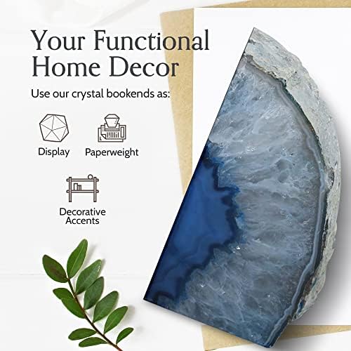 Nature's Decorations Blue Agate Bookends - A-Quality Small Heavy Duty Geode, Navy & Cobalt Office Decor Accents, Unique Crystal Gift, 1 Pair (2-3 lbs)