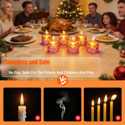 Flameless Candles, Purple, Battery Operated, 24 Count, LED Crystal Tealight Candles for Wedding, Christmas, and Table Decorations - Image 2