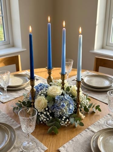 10" Classic Taper Candles, Blue Shades, 12-Pack, 7-8 Hours Long Burning, Unscented Tall Candlesticks - Image 6